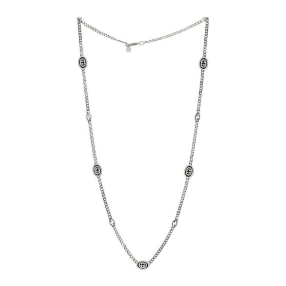 Gucci Silver Chain Necklace 925 NWT Full Inclusion Black Enamel - Picture 3 of 7